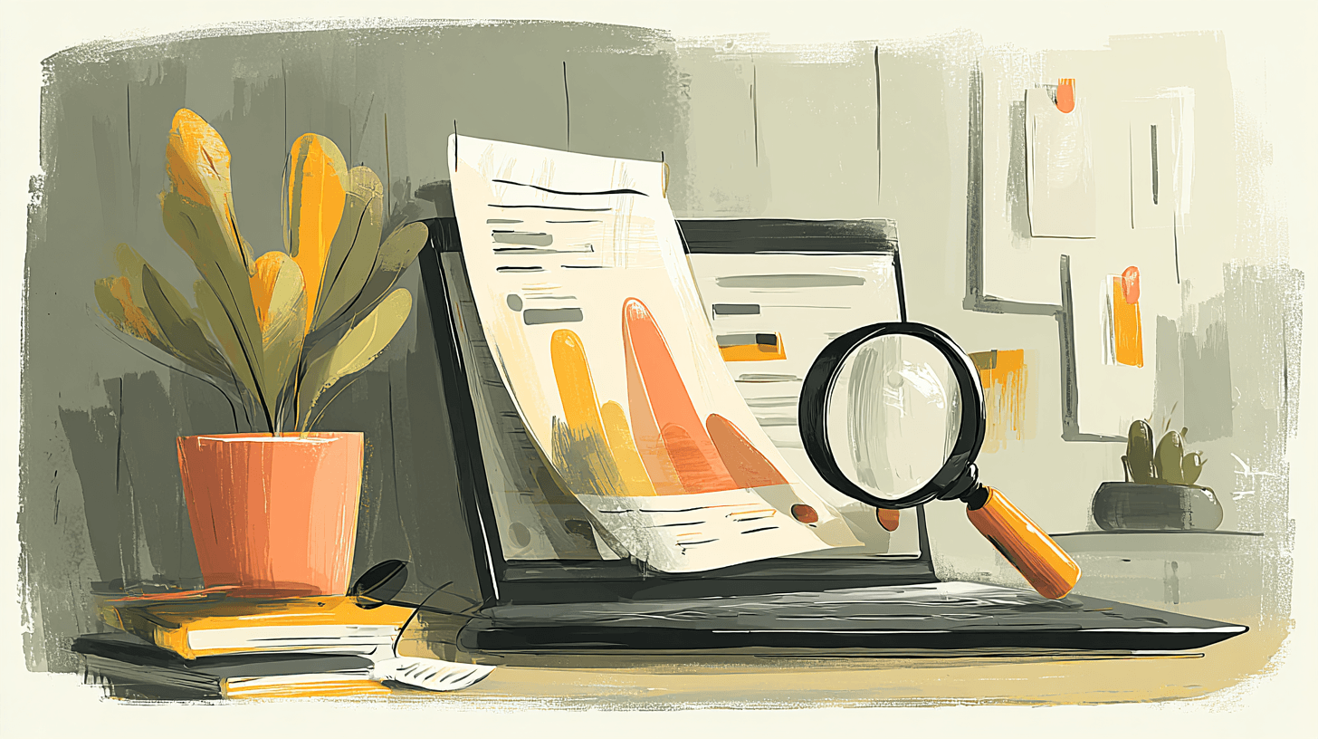 Magnifying glass examining documents on a desk, representing compliance analysis